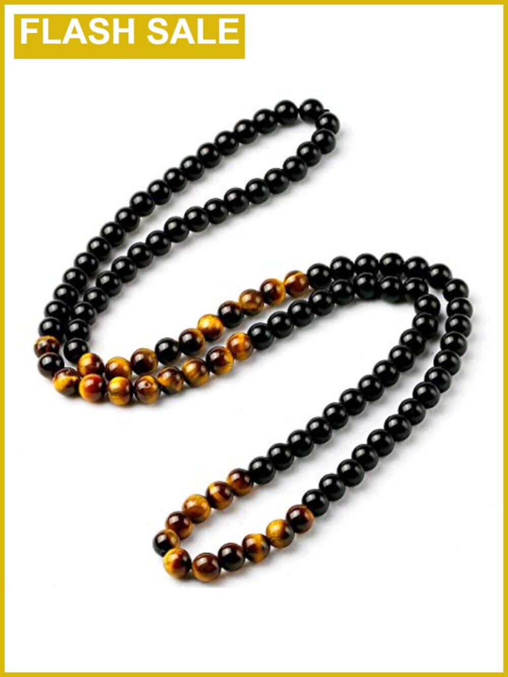 Men's Tiger Eye Black Glass Bead Necklace Lobster Clasp